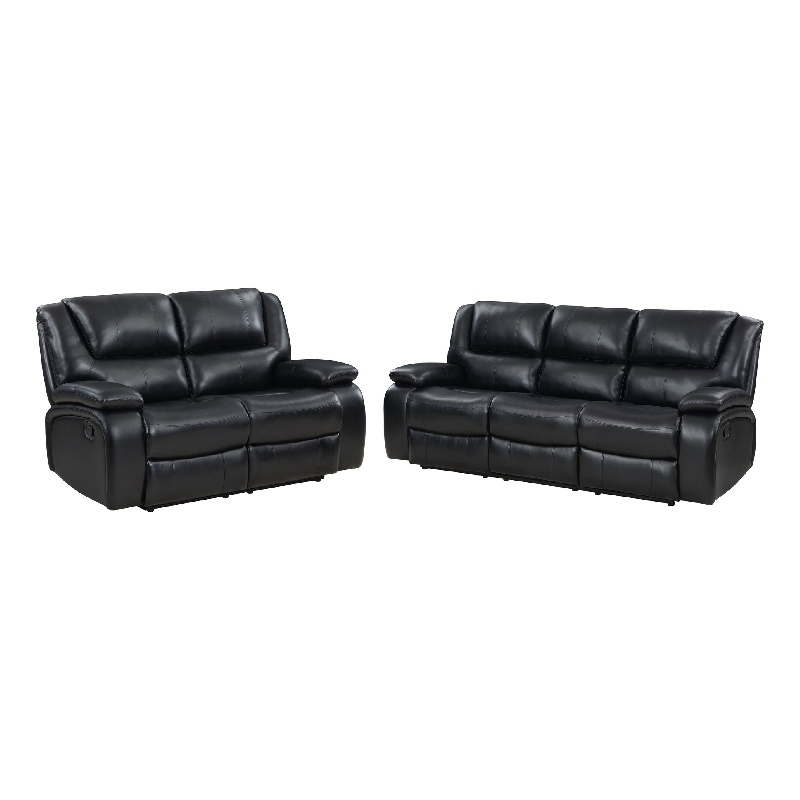 Mila 2pc Manual Reclining Sofa and Loveseat Set- Black Faux Leather