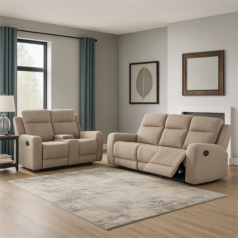 Krio 2pc Manual Reclining Sofa and Loveseat Set- Brown Faux Leather