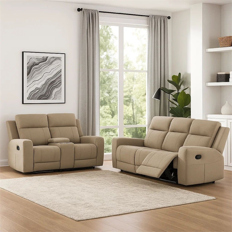 Krio 2pc Manual Reclining Sofa and Loveseat Set- Brown Faux Leather