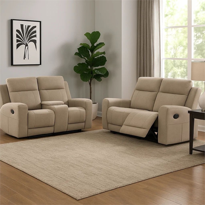 Krio 2pc Manual Reclining Sofa and Loveseat Set- Brown Faux Leather