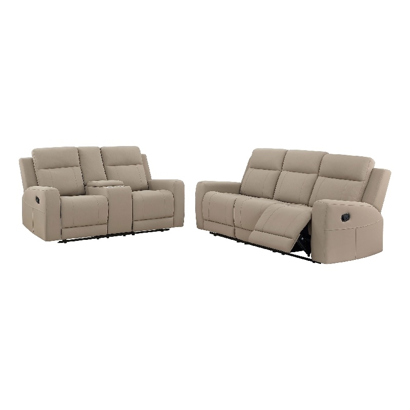 Krio 2pc Manual Reclining Sofa and Loveseat Set- Brown Faux Leather