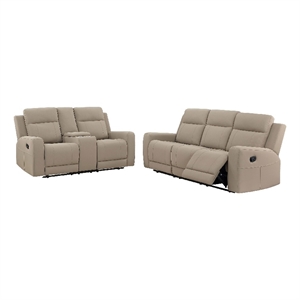 Krio 2pc Manual Reclining Sofa and Loveseat Set- Brown Faux Leather