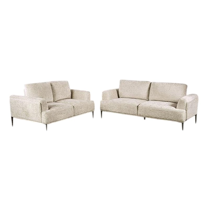 Batty Sofa and Loveseat Set- Light Brown Chenille- Adjustable Back
