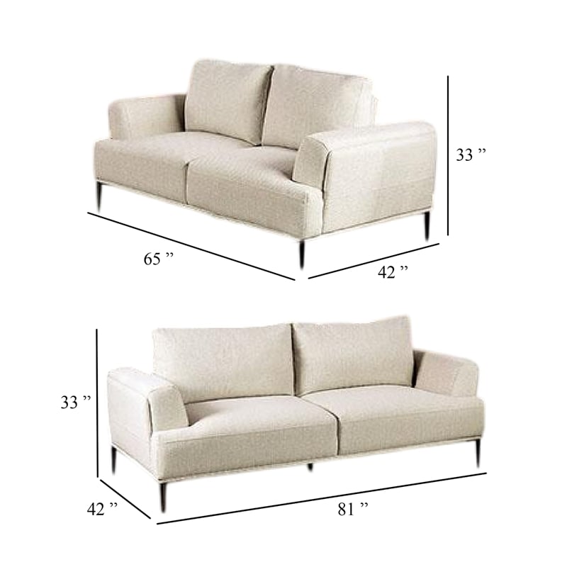 Batty Sofa and Loveseat Set- Light Brown Chenille- Adjustable Back