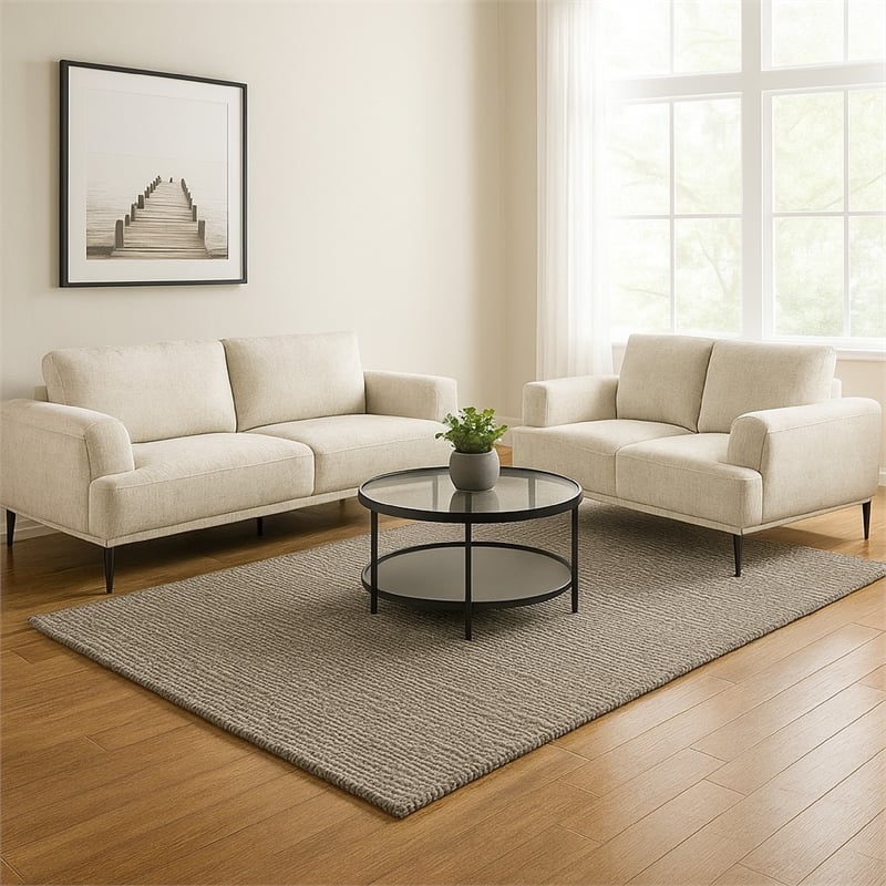 Batty Sofa and Loveseat Set- Light Brown Chenille- Adjustable Back
