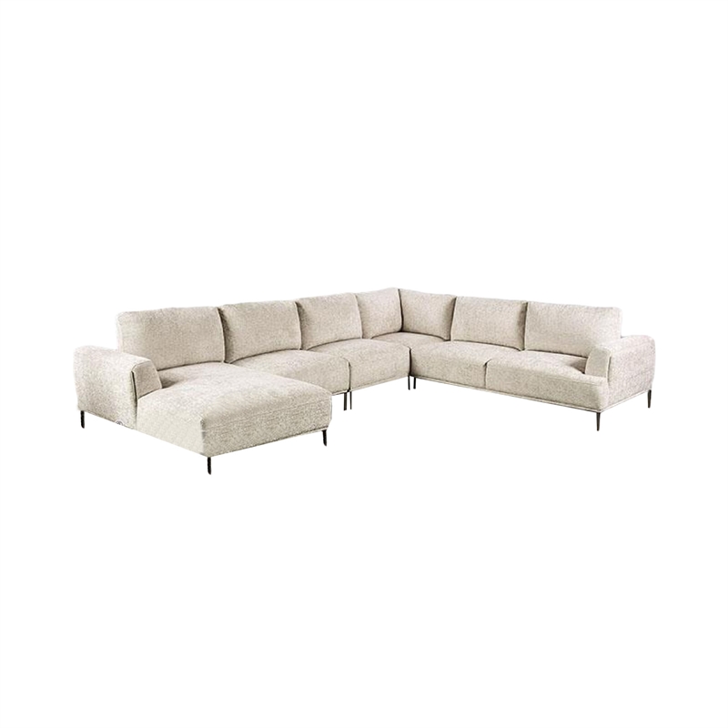 Batty J Sectional Sofa- Light Brown Chenille 147 Inch- Adjustable Back