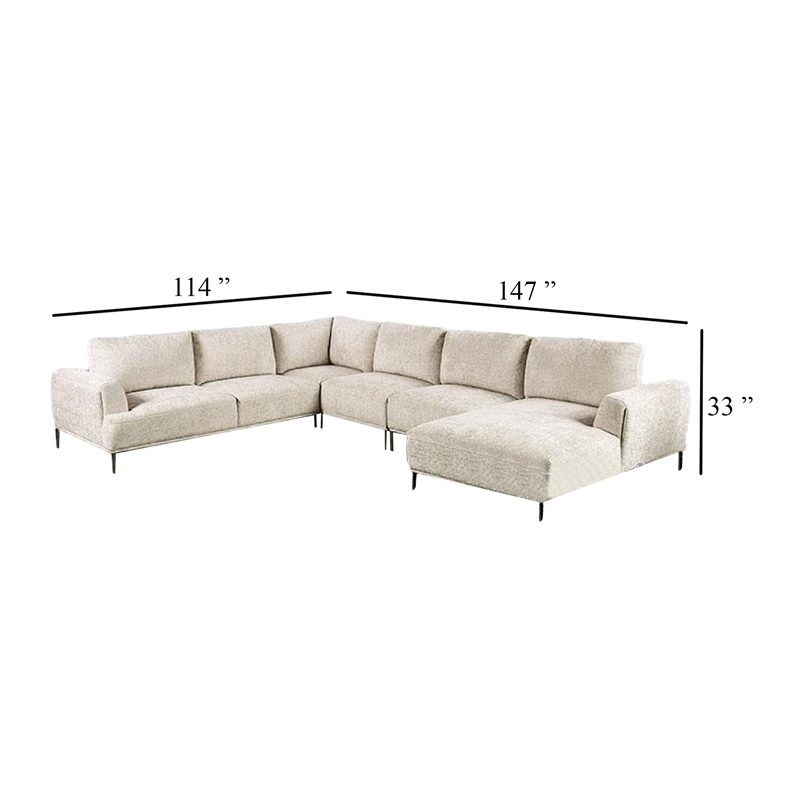 Batty J Sectional Sofa- Light Brown Chenille 147 Inch- Adjustable Back