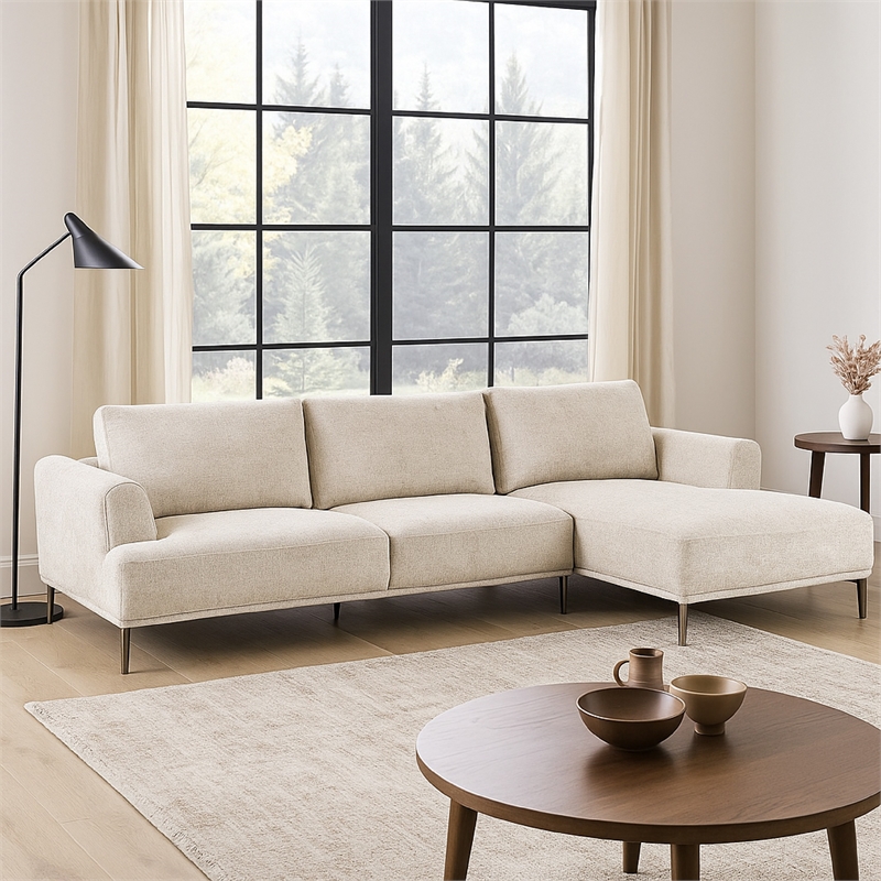 Batty L Shaped Sectional Chaise Sofa- Light Brown Chenille- Adjustable