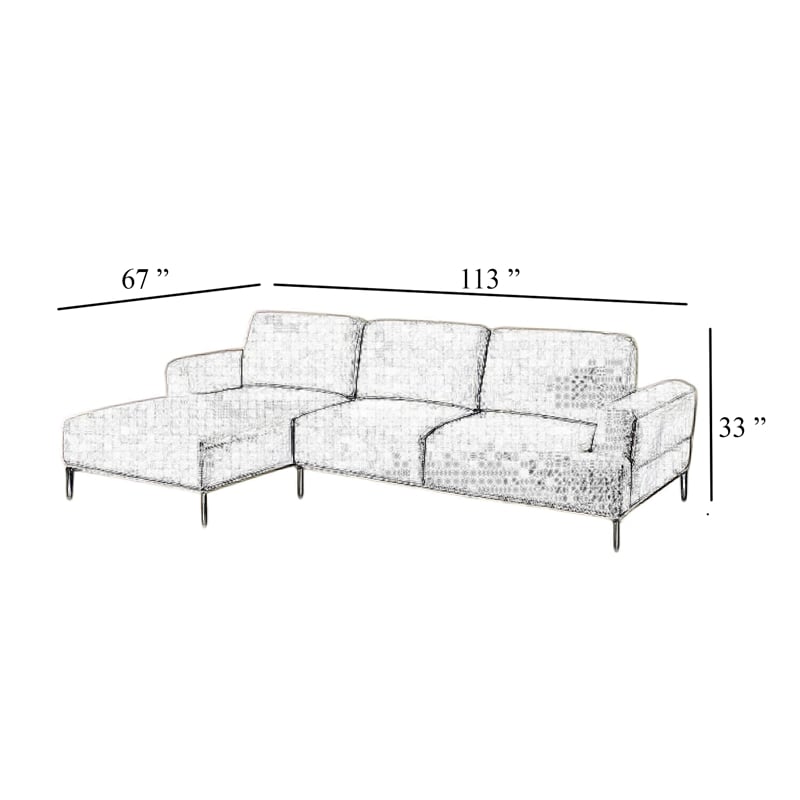 Batty L Sectional Chaise Sofa- Brown Chenille 113 Inch- Adjustable