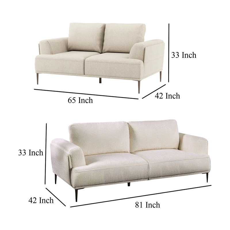 Batty Sofa and Loveseat Set- Modern White Chenille- Adjustable Back