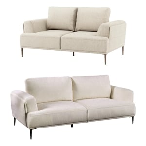Batty Sofa and Loveseat Set- Modern White Chenille- Adjustable Back