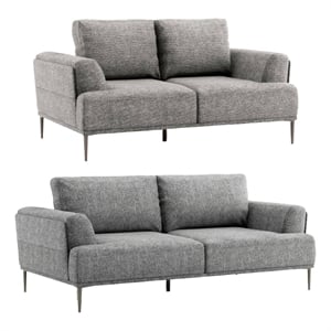 Batty 2pc Sofa and Loveseat Set- Modern Gray Chenille- Adjustable Back