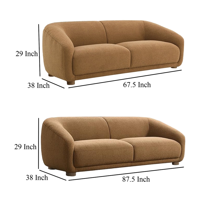 Oliver 2pc Sofa and Loveseat Set- Round Sloped Arms- Soft Brown Boucle