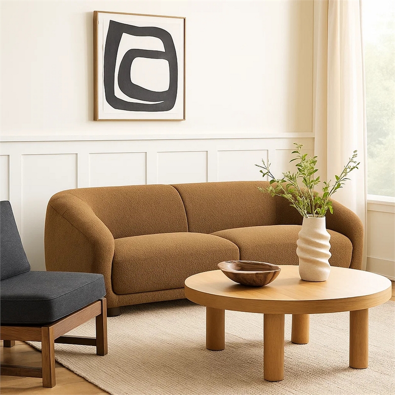 Oliver 2pc Sofa and Loveseat Set- Round Sloped Arms- Soft Brown Boucle