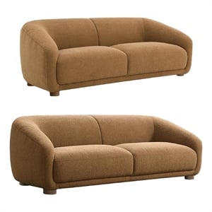 Oliver 2pc Sofa and Loveseat Set- Round Sloped Arms- Soft Brown Boucle