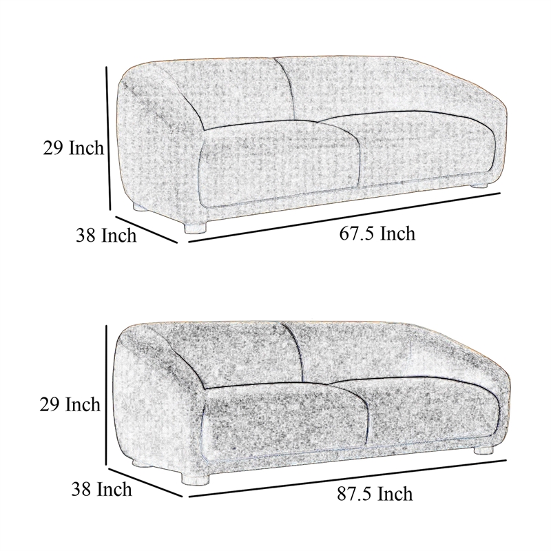 Oliver 2pc Sofa Loveseat Set- Round Sloped Arms- Soft Black Chenille