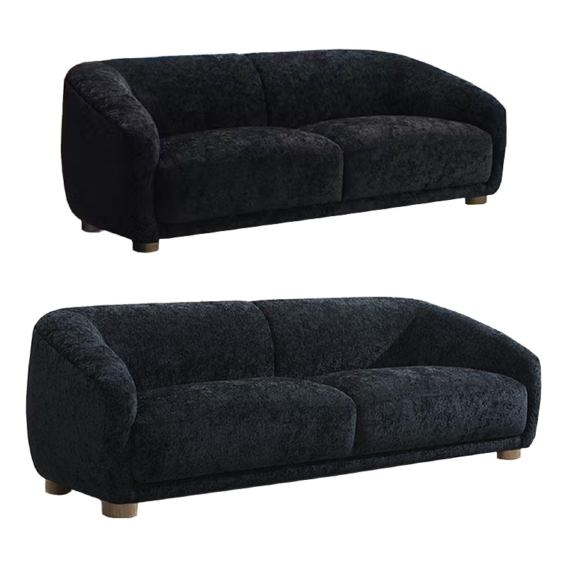Oliver 2pc Sofa Loveseat Set- Round Sloped Arms- Soft Black Chenille