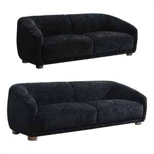 Oliver 2pc Sofa Loveseat Set- Round Sloped Arms- Soft Black Chenille