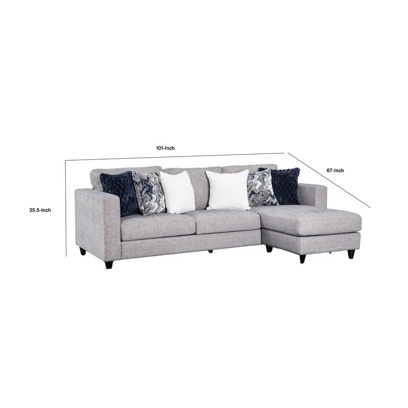 Harie Sectional Sofa with Chaise- 6 Pillow- Light Gray Chenille- 101in