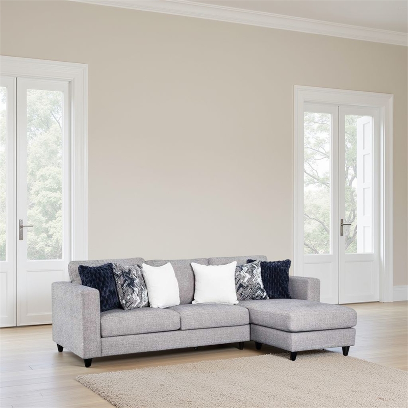 Harie Sectional Sofa with Chaise- 6 Pillow- Light Gray Chenille- 101in