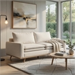 Yaana Sofa with Feather Blend Pillows- Oak Brown Wood- White 83 Inch