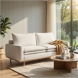 Yaana Sofa with Feather Blend Pillows- Oak Brown Wood- White 83 Inch