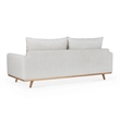Yaana Sofa with Feather Blend Pillows- Oak Brown Wood- White 83 Inch