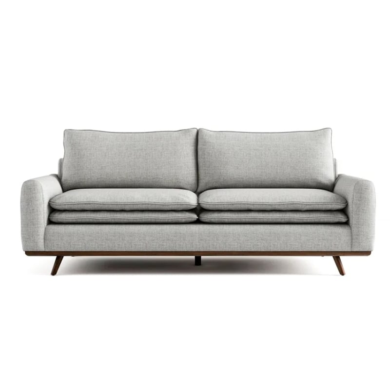 Yaana Sofa with Feather Blend Pillows- Dark Brown Wood- Gray 83 Inch