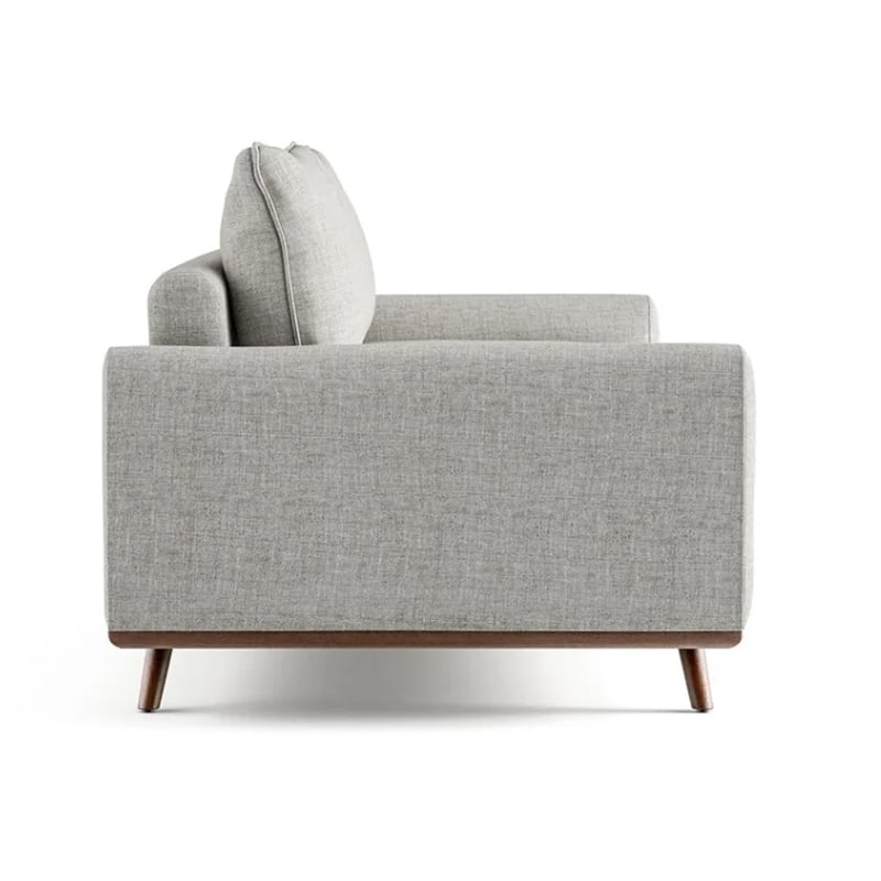 Yaana Sofa with Feather Blend Pillows- Dark Brown Wood- Gray 83 Inch