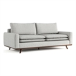 Yaana Sofa with Feather Blend Pillows- Dark Brown Wood- Gray 83 Inch