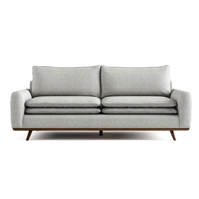 Yaana Sofa with Feather Blend Pillows- Dark Brown Wood- Gray 83 Inch