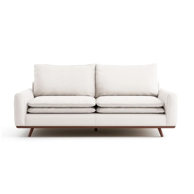 Yaana Sofa with Feather Blend Pillows- Dark Brown Wood- White 83 Inch