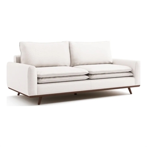 Yaana Sofa with Feather Blend Pillows- Dark Brown Wood- White 83 Inch