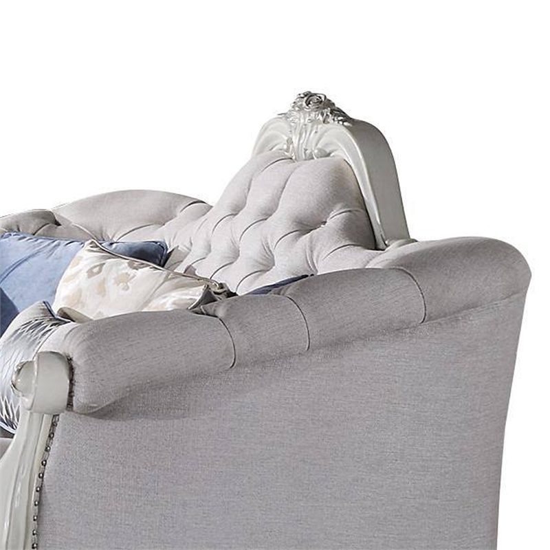 Ally Sofa- 7 Throw Pillows- Classical Bone White Faux Leather- 96 Inch