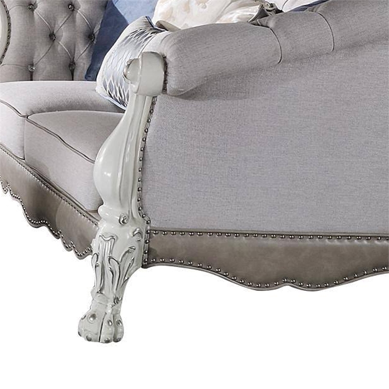 Ally Sofa- 7 Throw Pillows- Classical Bone White Faux Leather- 96 Inch