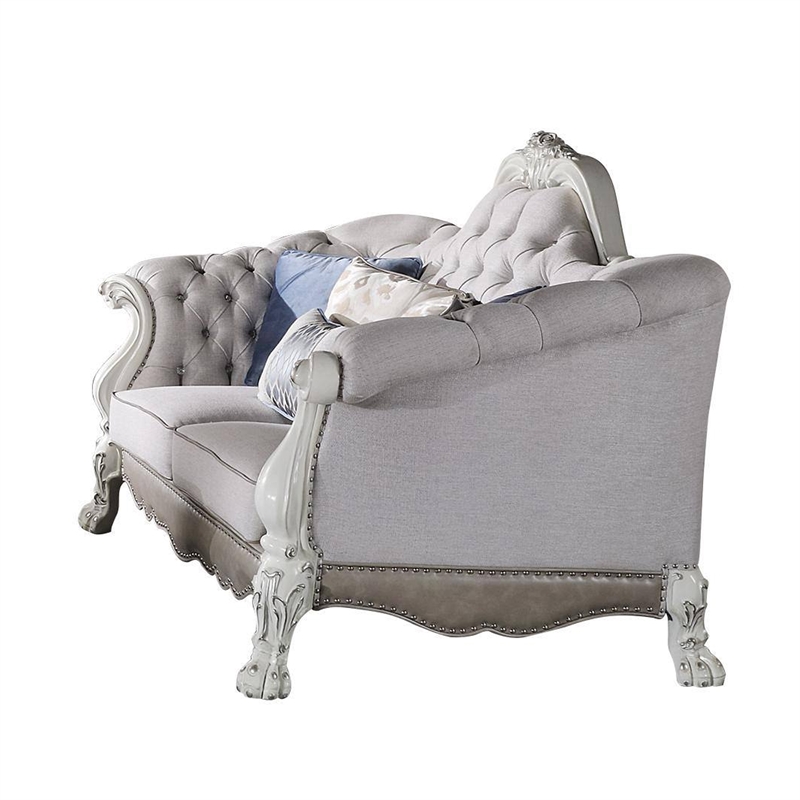 Ally Sofa- 7 Throw Pillows- Classical Bone White Faux Leather- 96 Inch