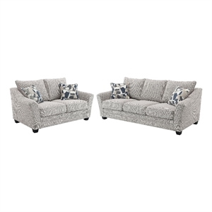 Kito 2pc Living Room Sofa Set- Modern Sloped Arms- Light Gray Boucle