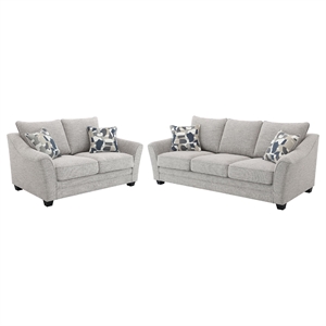 Kito 2pc Living Room Sofa Set- Modern Sloped Arms- Light Gray Boucle