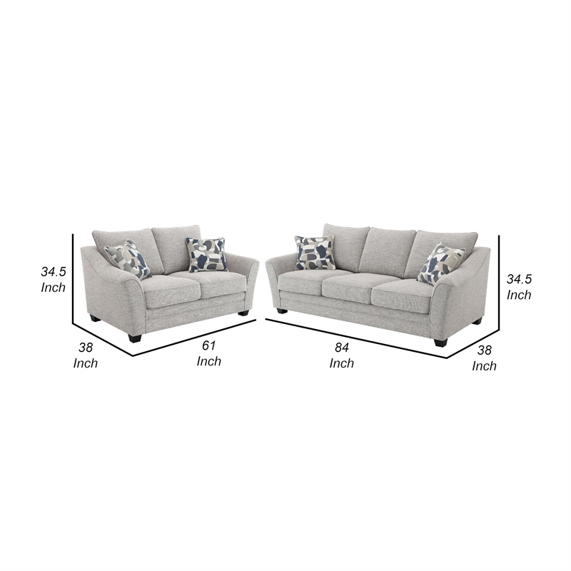 Kito 2pc Living Room Sofa Set- Modern Sloped Arms- Light Gray Boucle