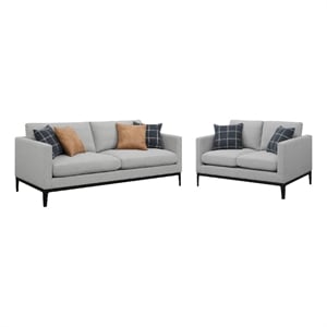 Azzy 2pc Sofa and Loveseat Set- Modern Track Arms- Light Gray Fabric