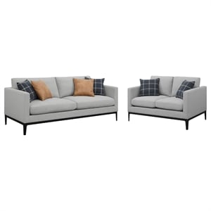 Azzy 2pc Sofa and Loveseat Set- Modern Track Arms- Light Gray Fabric