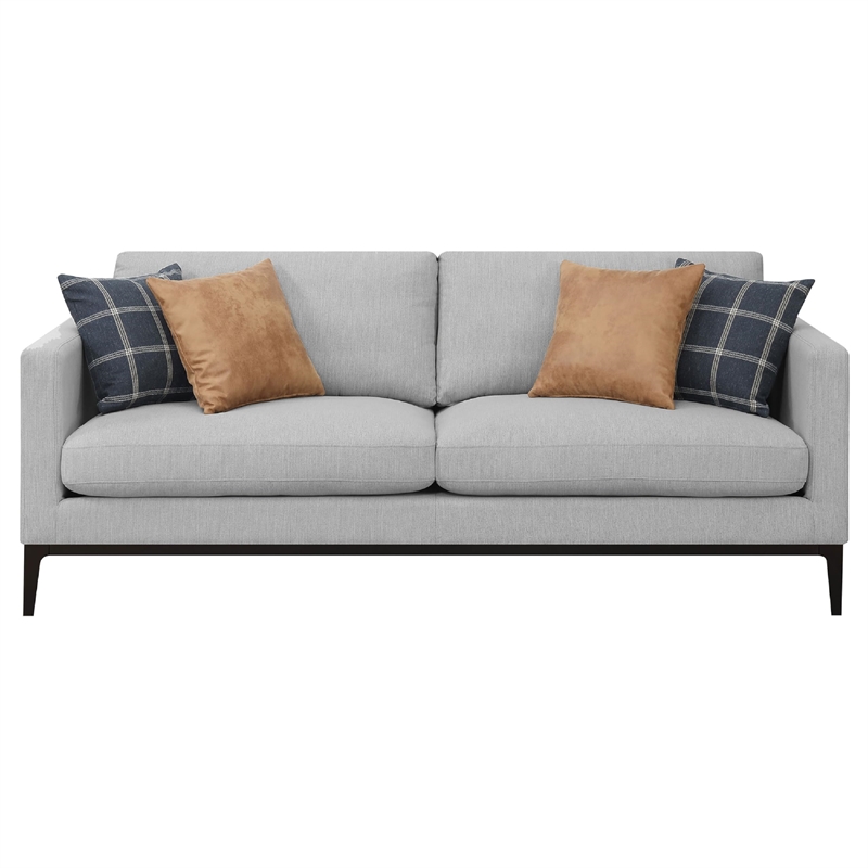 Azzy 2pc Sofa and Loveseat Set- Modern Track Arms- Light Gray Fabric