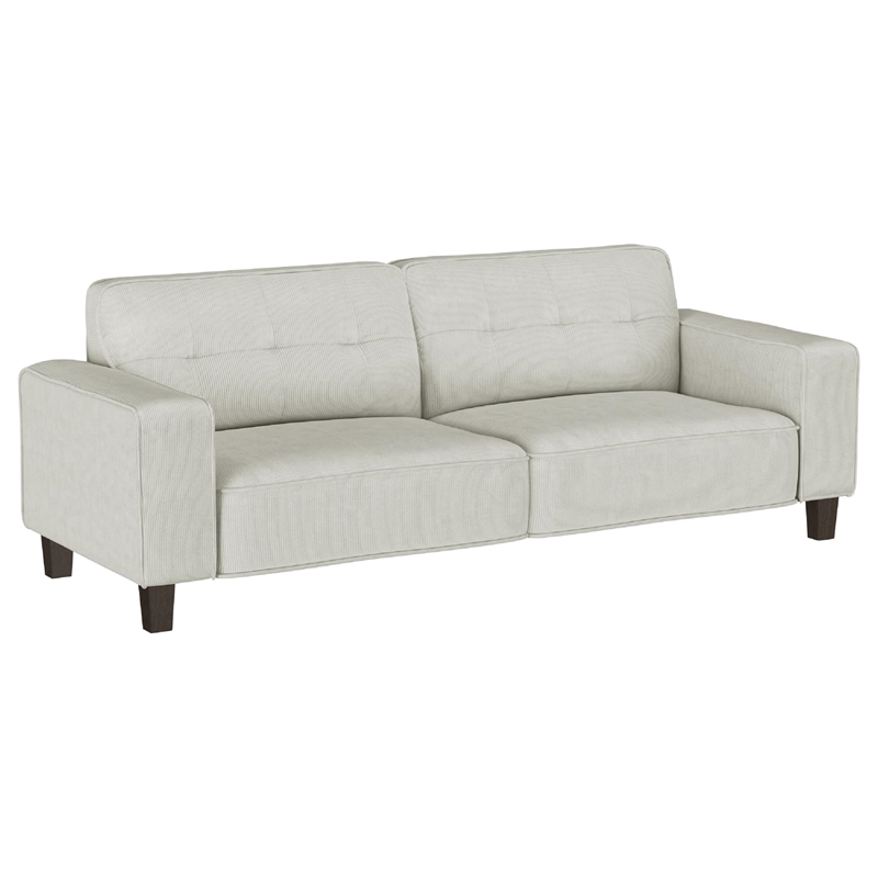 Dero 2pc Modern Sofa Set with Dark Brown Tapered Legs- Tufted Greige