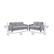 Bow 2pc Sofa Set with Track Arms and Tapered Legs- Gray Grid Tufted Fabric