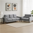 Bow 2pc Sofa Set with Track Arms and Tapered Legs- Gray Grid Tufted Fabric