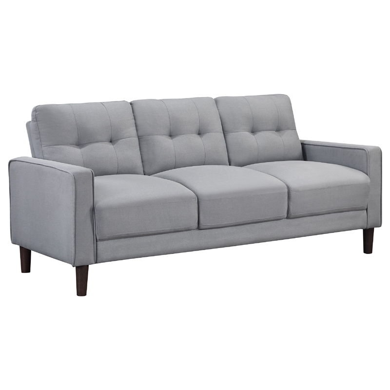 Bow 2pc Sofa Set with Track Arms and Tapered Legs- Gray Grid Tufted Fabric