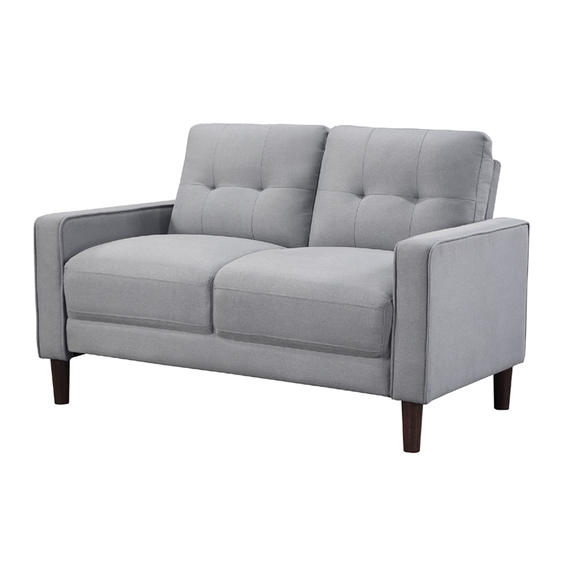 Bow 2pc Sofa Set with Track Arms and Tapered Legs- Gray Grid Tufted Fabric