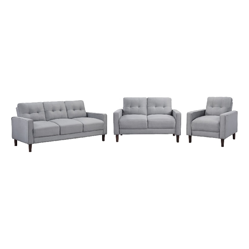 Bow 3pc Sofa Set with Track Arms and Tapered Legs- Gray Grid Tufted Fabric