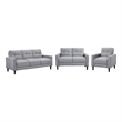 Bow 3pc Sofa Set with Track Arms and Tapered Legs- Gray Grid Tufted Fabric