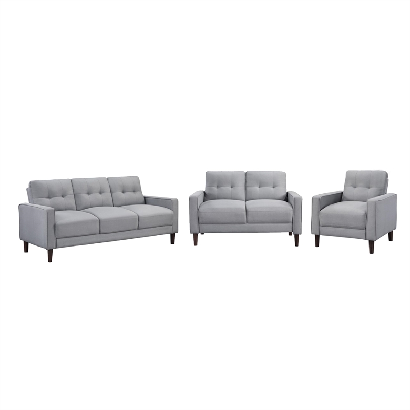 Bow 3pc Sofa Set with Track Arms and Tapered Legs- Gray Grid Tufted Fabric